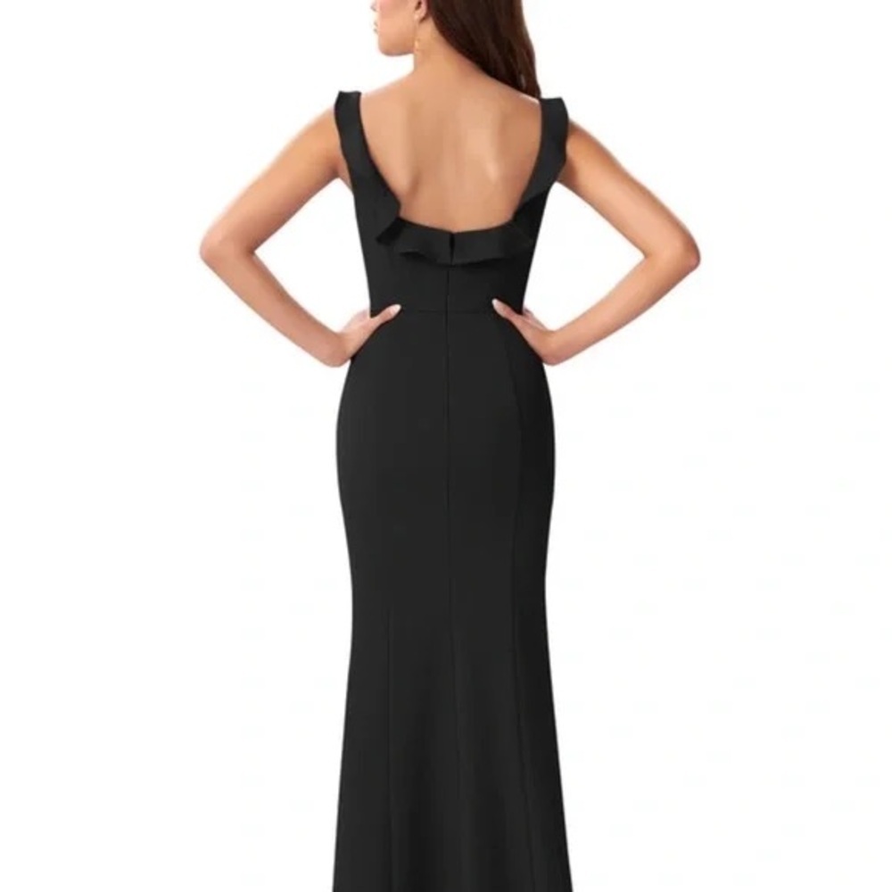NWT Azazie Samantha Black Ruffle Neck Maxi Sheath Dress Sz 6 - Picture 3 of 10